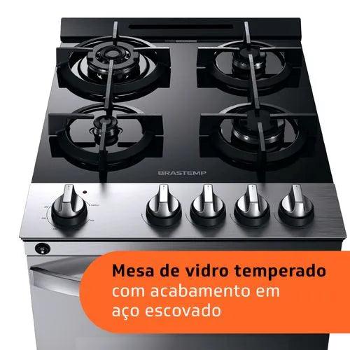 Fogão Brastemp 4 Bocas Inox com mesa de vidro, dupla chama e grill elétrico - BFO4VBR - Casa Amarela