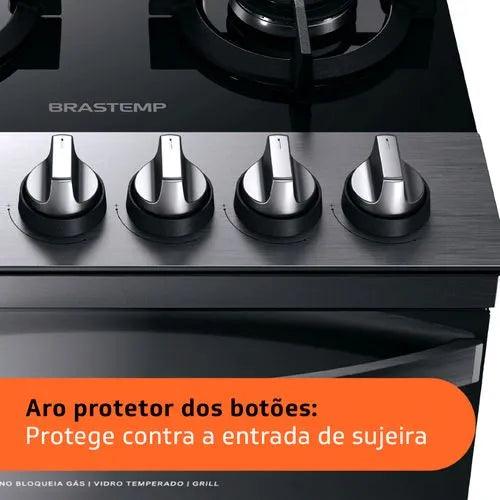 Fogão Brastemp 4 Bocas Inox com mesa de vidro, dupla chama e grill elétrico - BFO4VBR - Casa Amarela