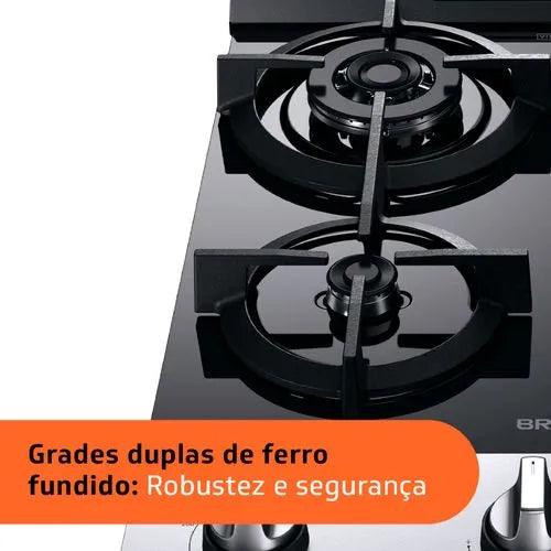 Fogão Brastemp 4 Bocas Inox com mesa de vidro, dupla chama e grill elétrico - BFO4VBR - Casa Amarela