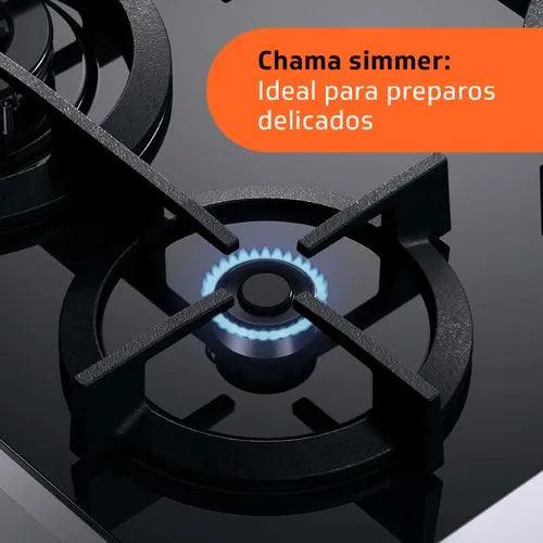 Fogão Brastemp 4 Bocas Inox com mesa de vidro, dupla chama e grill elétrico - BFO4VBR - Casa Amarela