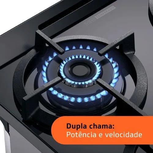 Fogão Brastemp 4 Bocas Inox com mesa de vidro, dupla chama e grill elétrico - BFO4VBR - Casa Amarela