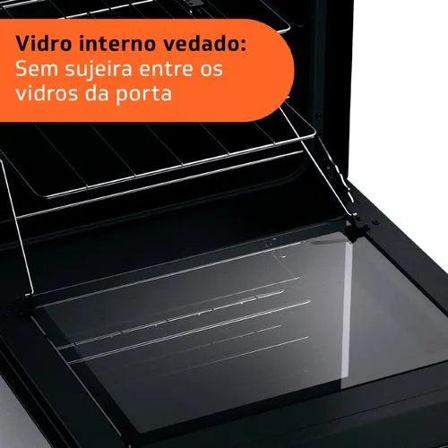 Fogão Brastemp 4 Bocas Inox com mesa de vidro, dupla chama e grill elétrico - BFO4VBR - Casa Amarela