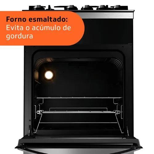 Fogão Brastemp 4 Bocas Inox com mesa de vidro, dupla chama e grill elétrico - BFO4VBR - Casa Amarela