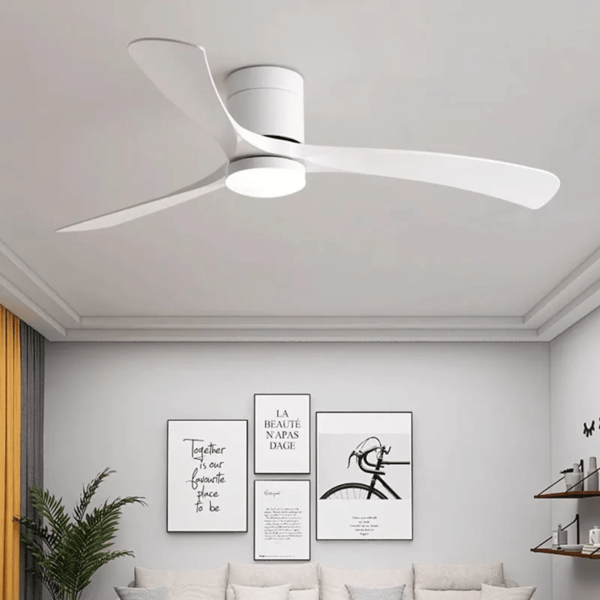 Ventilador de teto moderno com Iluminação e Controle Remoto - ZenithBreeze X2 - Casa Amarela