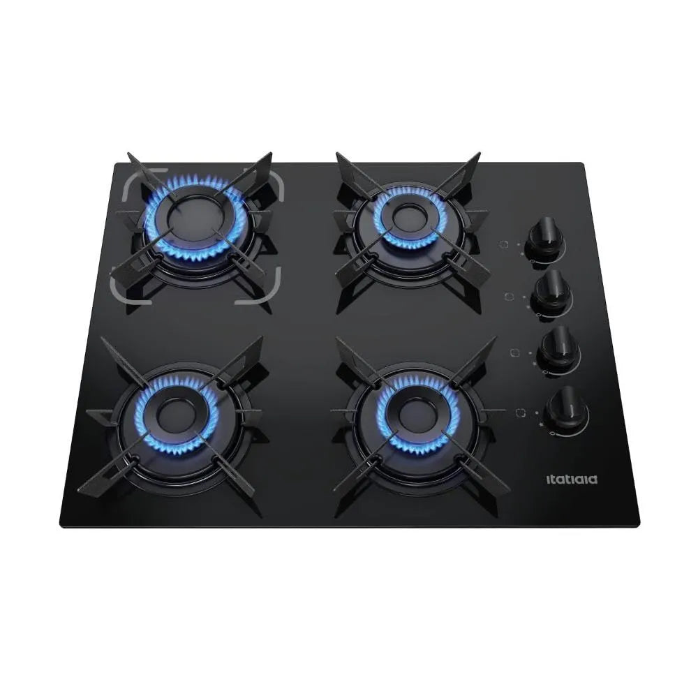 4 Bocas a Gás Itatiaia Electra Glass Mesa de Vidro Acendimento Superautomático Preto Bivolt