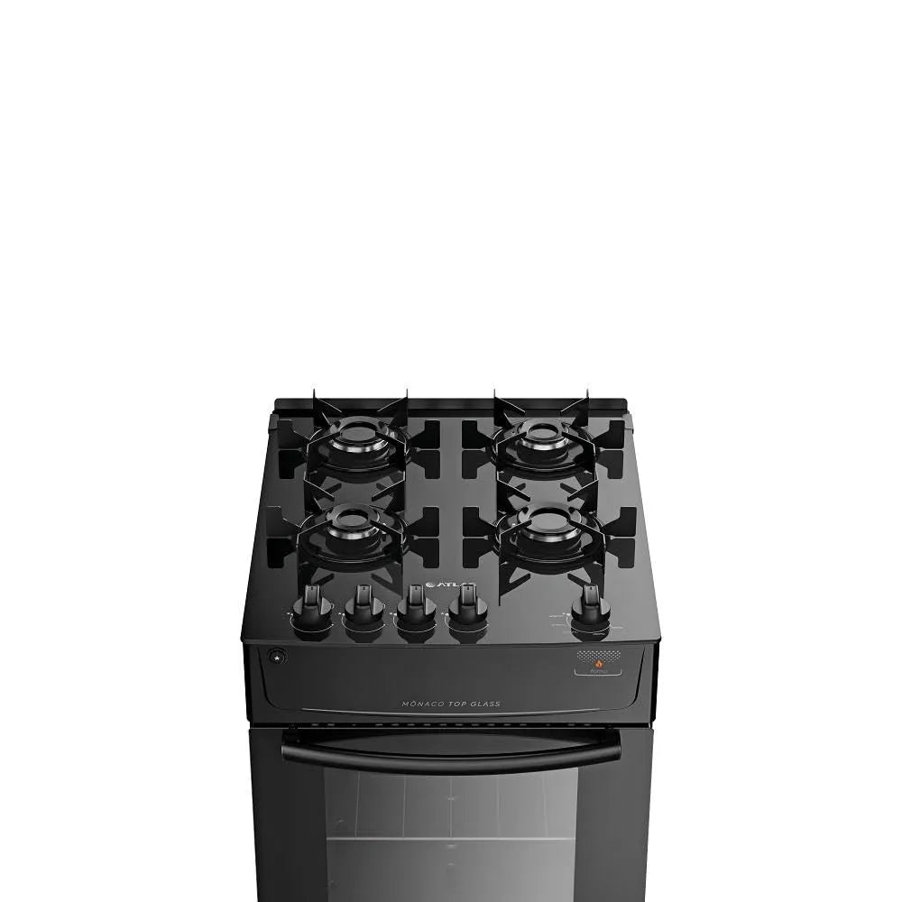Atlas 4 Bocas preto Mônaco Top Glass com Acendimento automático - Bivolt