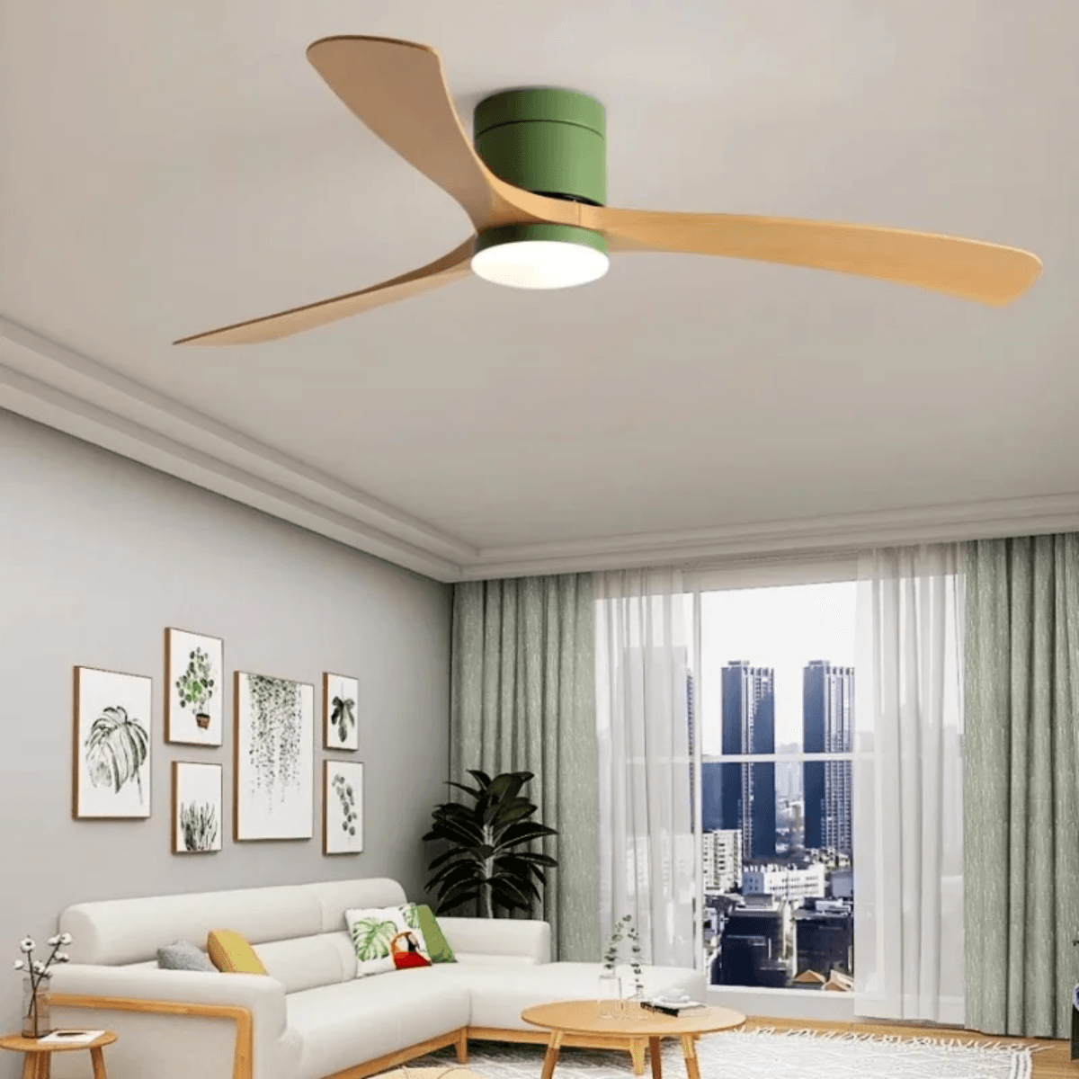 Ventilador de teto moderno com Iluminação e Controle Remoto - ZenithBreeze X2 - Casa Amarela
