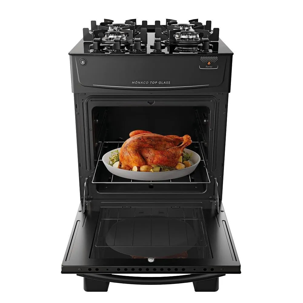 Atlas 4 Bocas preto Mônaco Top Glass com Acendimento automático - Bivolt