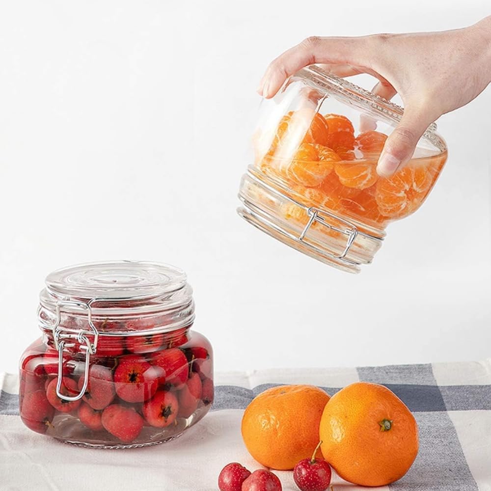 Jogo Com 4 Potes Herméticos De Vidro Com Vedação Em Borracha 500ml, 300ml, 250ml, 150ml Resistentes Ideal Para Armazenar Mel Grãos Cereais Temperos