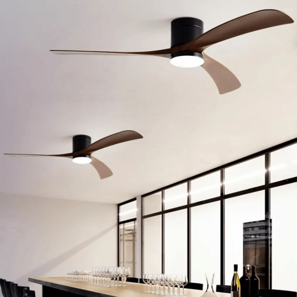 Ventilador de teto moderno com Iluminação e Controle Remoto - ZenithBreeze X2 - Casa Amarela