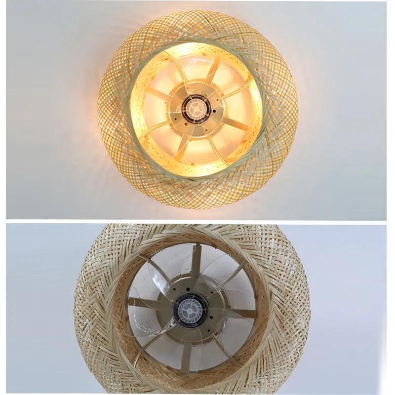 Luminária com Ventilador de teto moderno em Bambu - ZenithBreeze - Bambu Breeze Edition - Casa Amarela