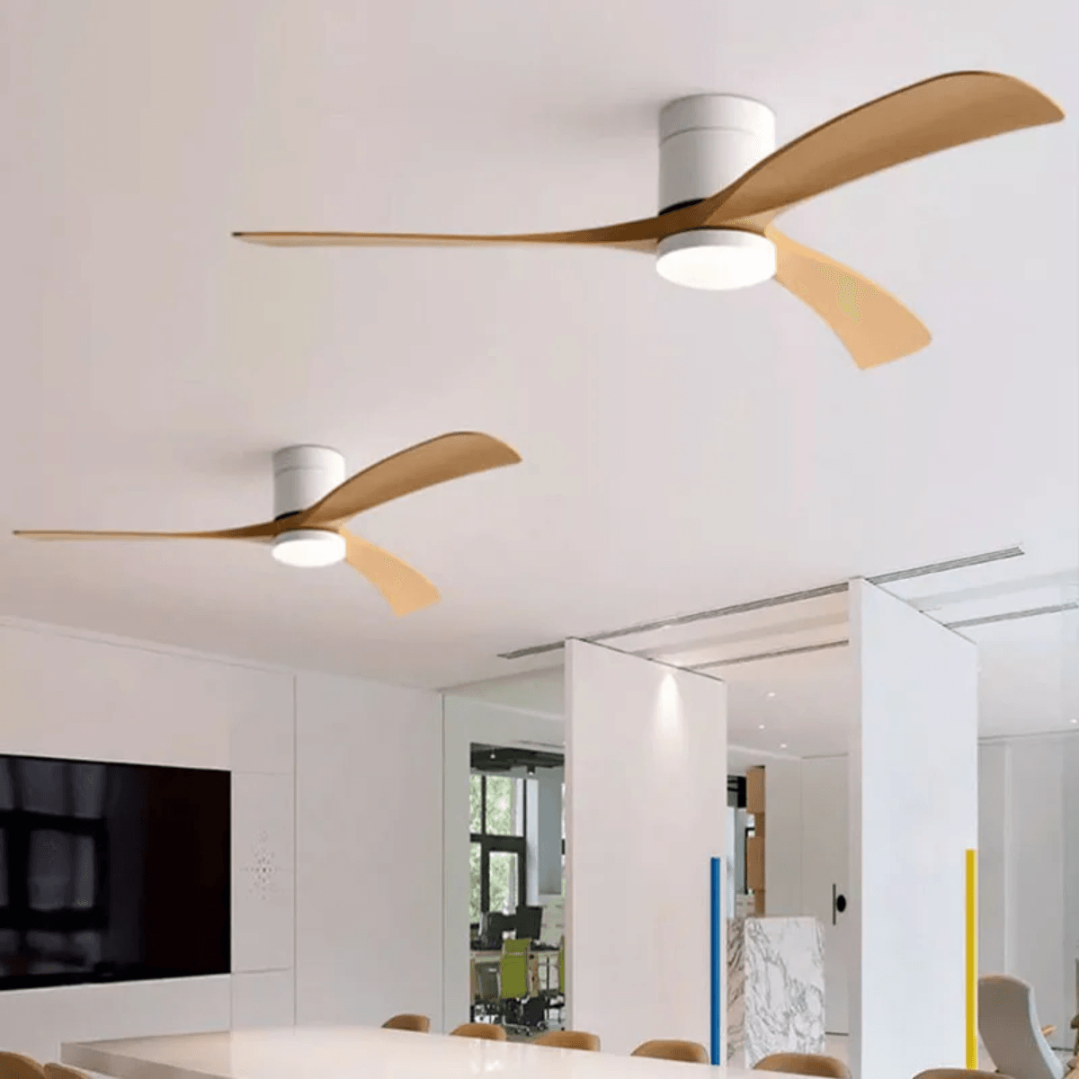 Ventilador de teto moderno com Iluminação e Controle Remoto - ZenithBreeze X2 - Casa Amarela