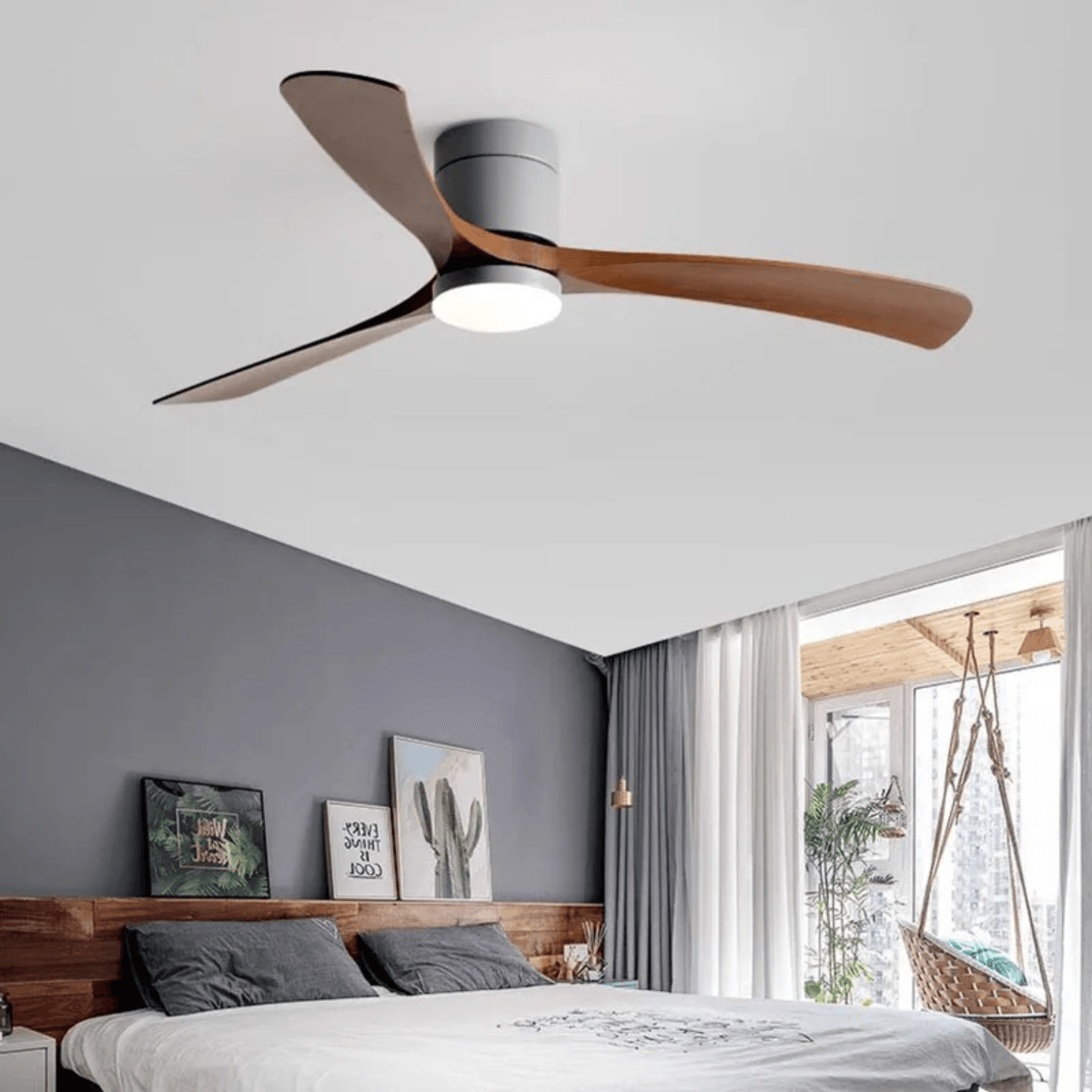Ventilador de teto moderno com Iluminação e Controle Remoto - ZenithBreeze X2 - Casa Amarela