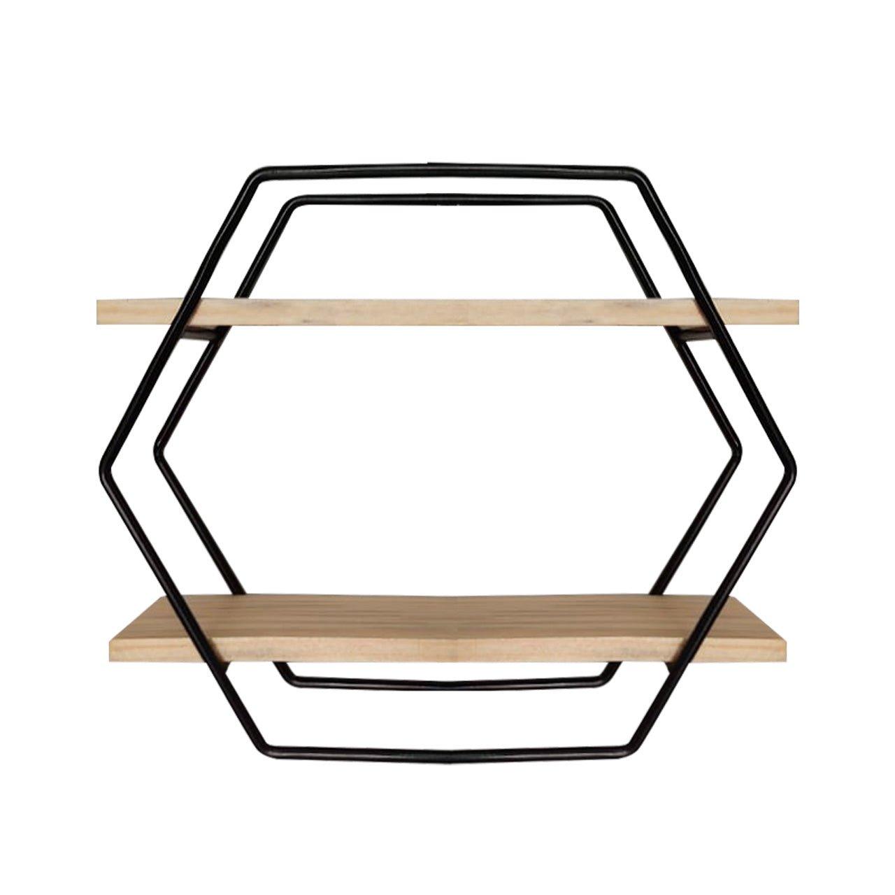 Nicho De Ferro Prateleira Hexagonal Metal Pinus 35X10X30 - Casa Amarela