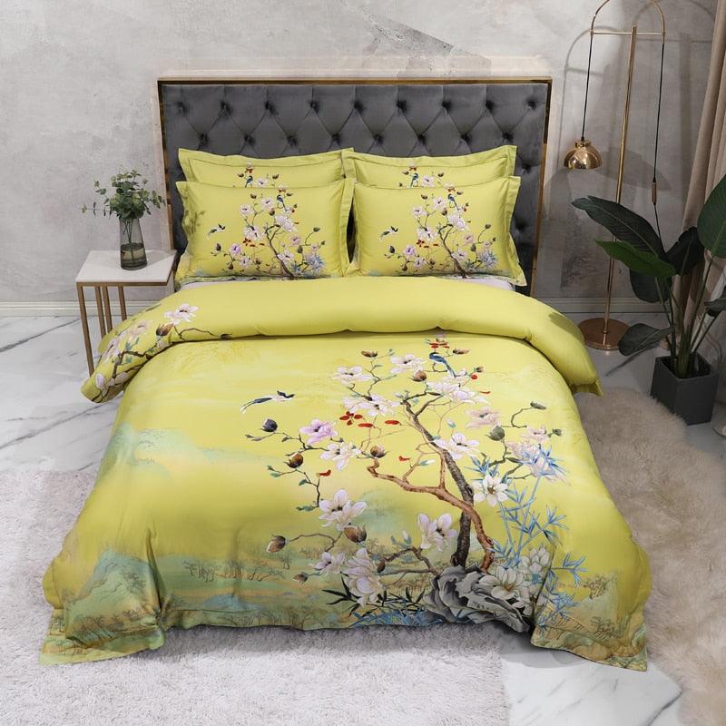 Conjunto Roupas de Cama Luxurier 4 Peças em 100% Algodão Egípcio 600 Fios - Casa Amarela