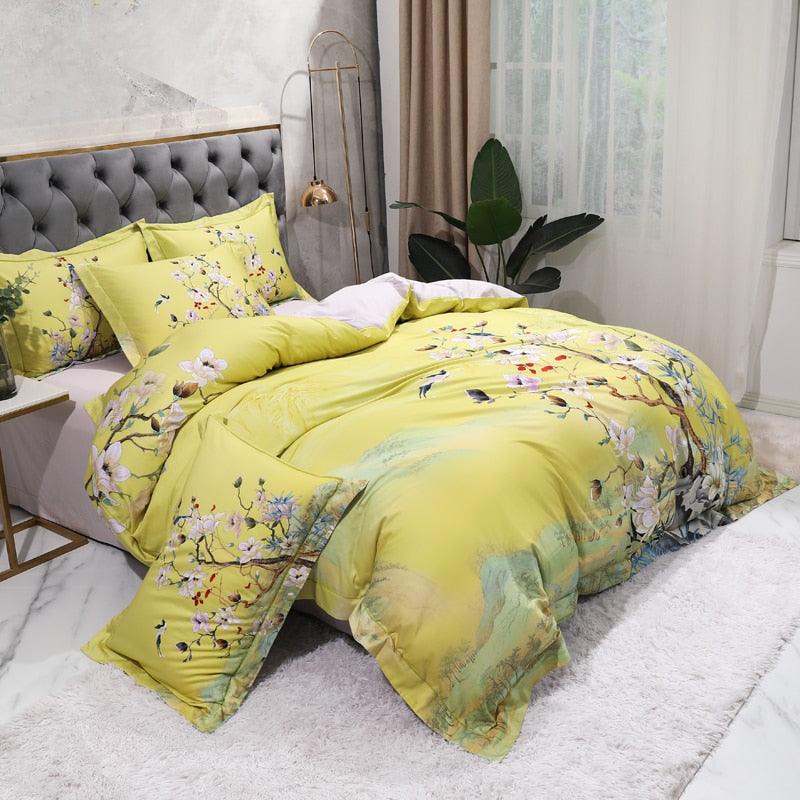Conjunto Roupas de Cama Luxurier 4 Peças em 100% Algodão Egípcio 600 Fios - Casa Amarela