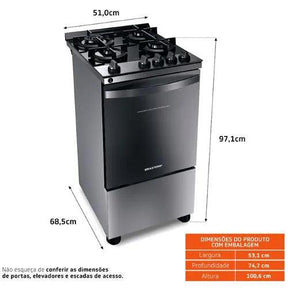 Fogão Brastemp 4 Bocas Inox com mesa de vidro, dupla chama e grill elétrico - BFO4VBR - Casa Amarela