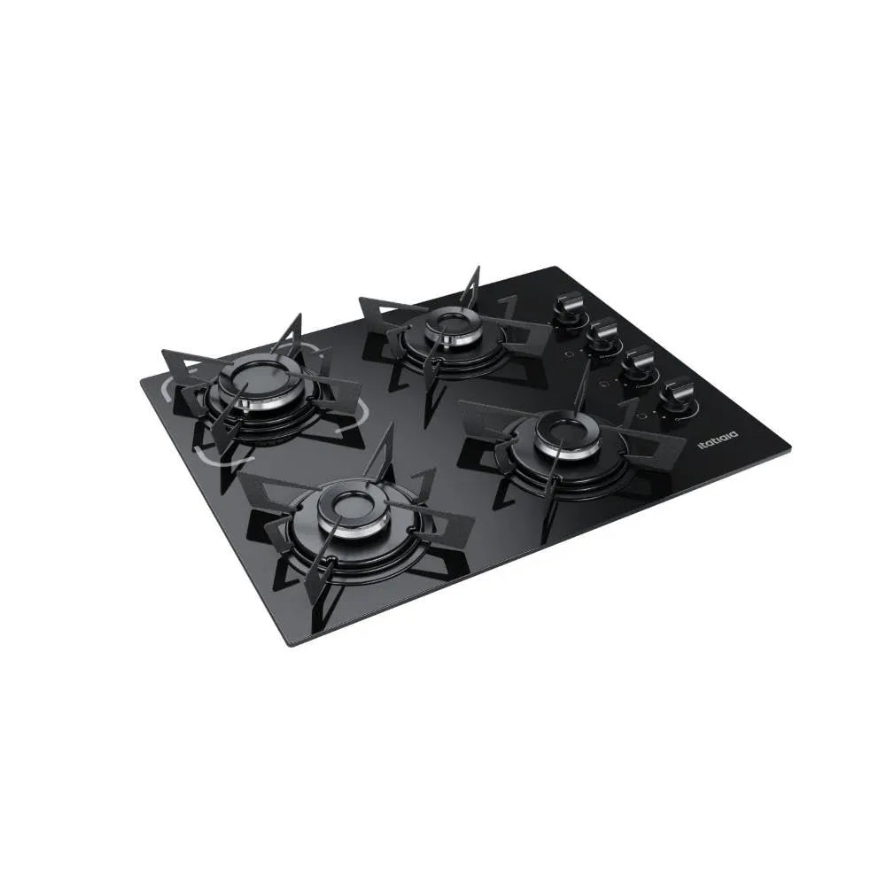 4 Bocas a Gás Itatiaia Electra Glass Mesa de Vidro Acendimento Superautomático Preto Bivolt